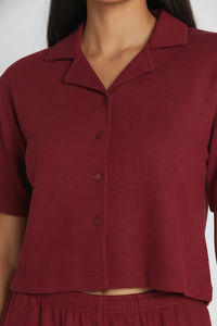 Zivame 2 Mile Fashion Knit Cotton Loungewear Set - Deep Claret — thumbnail 6